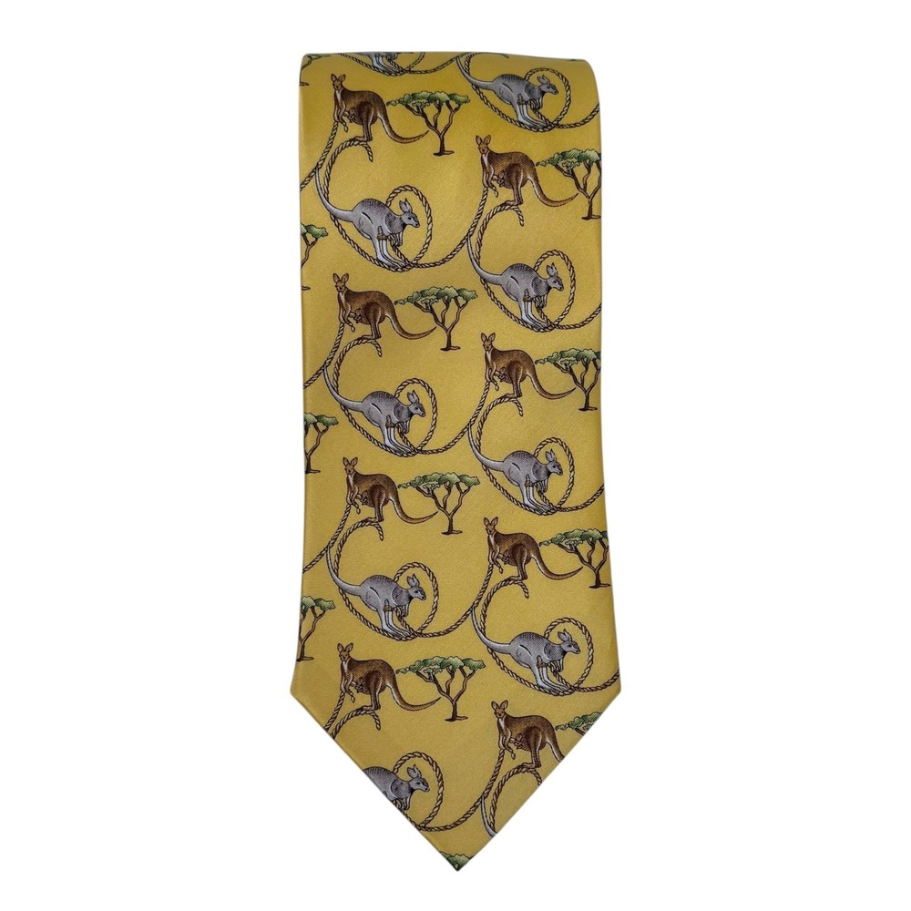 Good Mate Silk Necktie Kangaroo Australia Print‎ Novelty Yellow Mens Tie B14Q